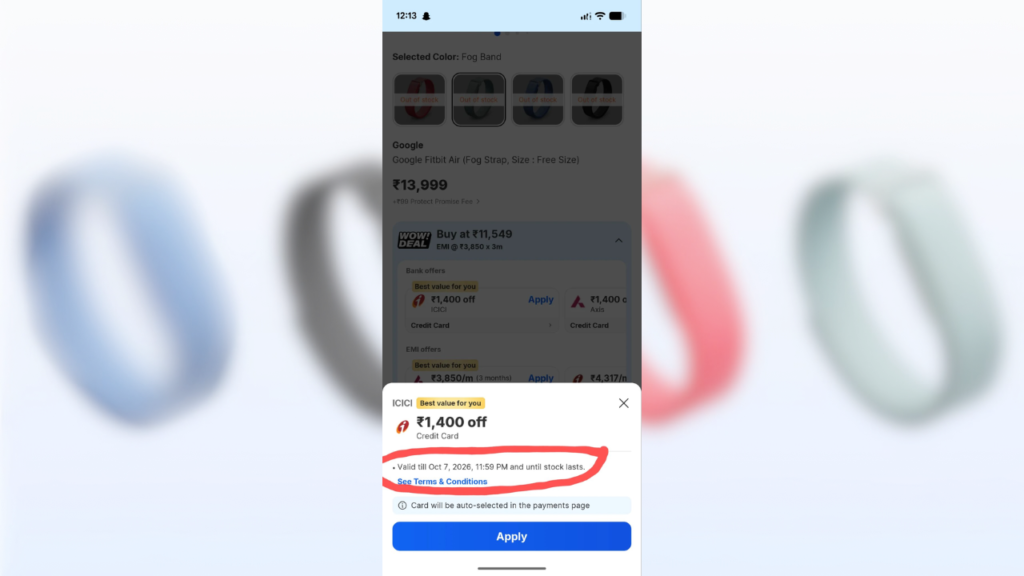 The screenshot showing the deal and bank offers